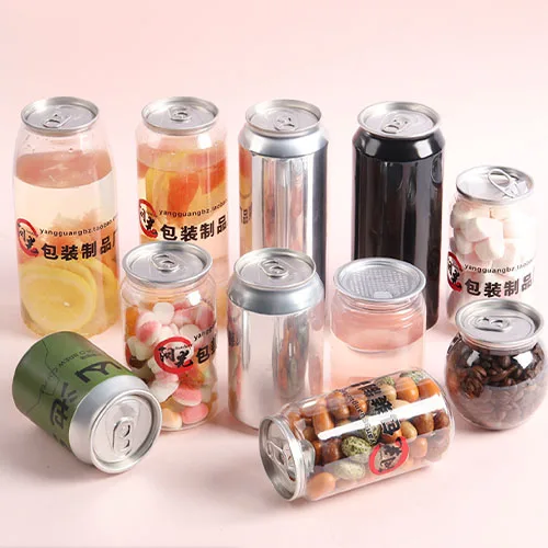 Disposable digital printing 500ml 600ml plastic cans pet clear soda milk tea  cup juice beer bottle with sasy open lid