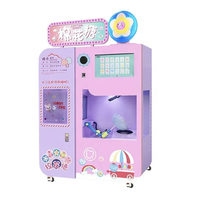 Newest Automatic High Quality Fairy Coin Operated Marshmallow Machine Green Cotton Candy Floss Making Vending Machine