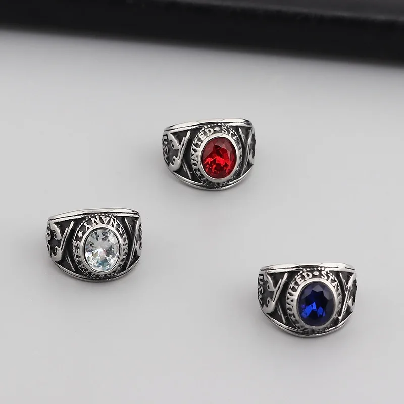 Us soldier navy cameo rings men stainless steel jewelry personalised ruby ring sets wholesale silver rings with stones