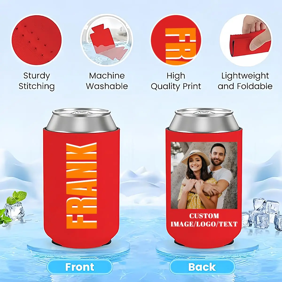 Custom Cans Coolers Customizable Signature Name Personalized Beer Sleeves Your Own Drink Cooler Bag With Picture Text Logo