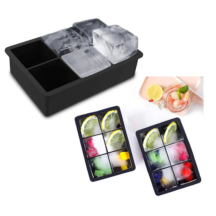 No Odors large block silicone ice cube tray mold stackable 6 cavity square silicon ice cube trays with lids