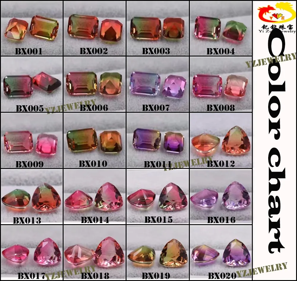 YZ Jewelry semi-precious gemstone watermelon glass bicolor quartz synthetic tourmaline stone fusion stone