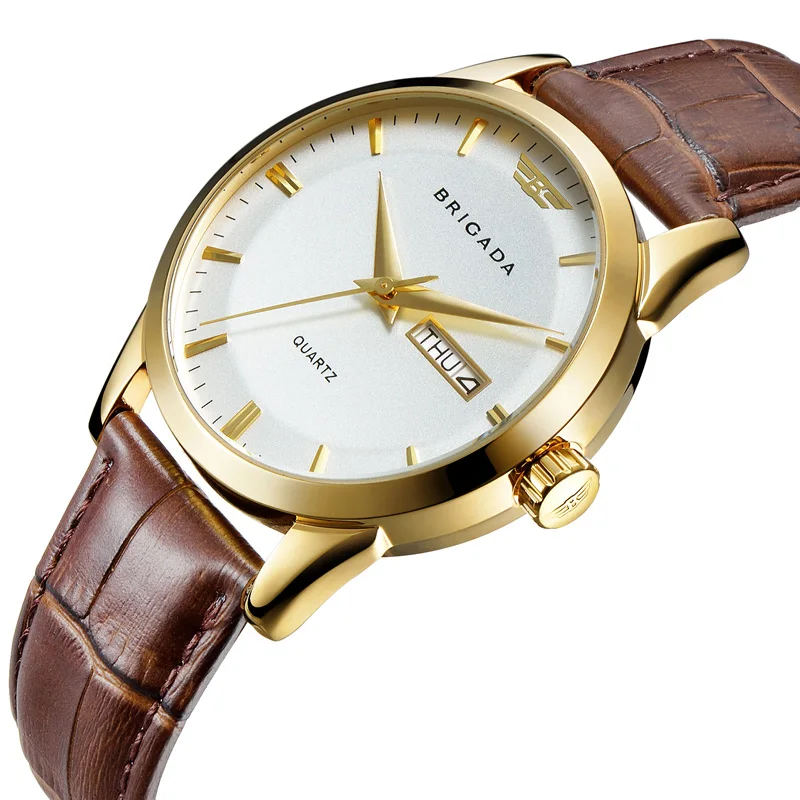 Мужские водонепроницаемые кварцевые часы из нержавеющей стали с ремешком из коровьей кожи