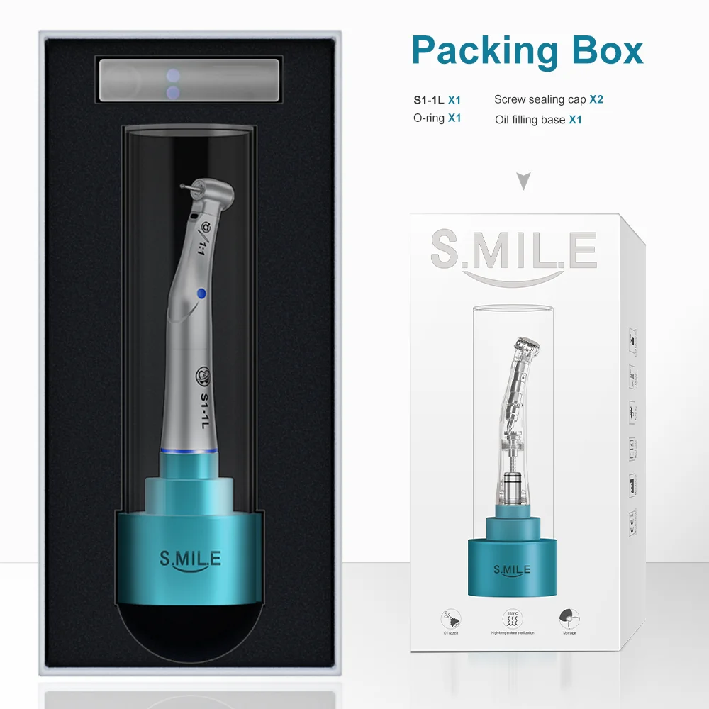 AI DENTAL Smile Series S1-1L Dental 1:1 Direct Drive Low Speed Handpiece Optic Fiber Dental Contra Angle Handpiece 4 Water Spray