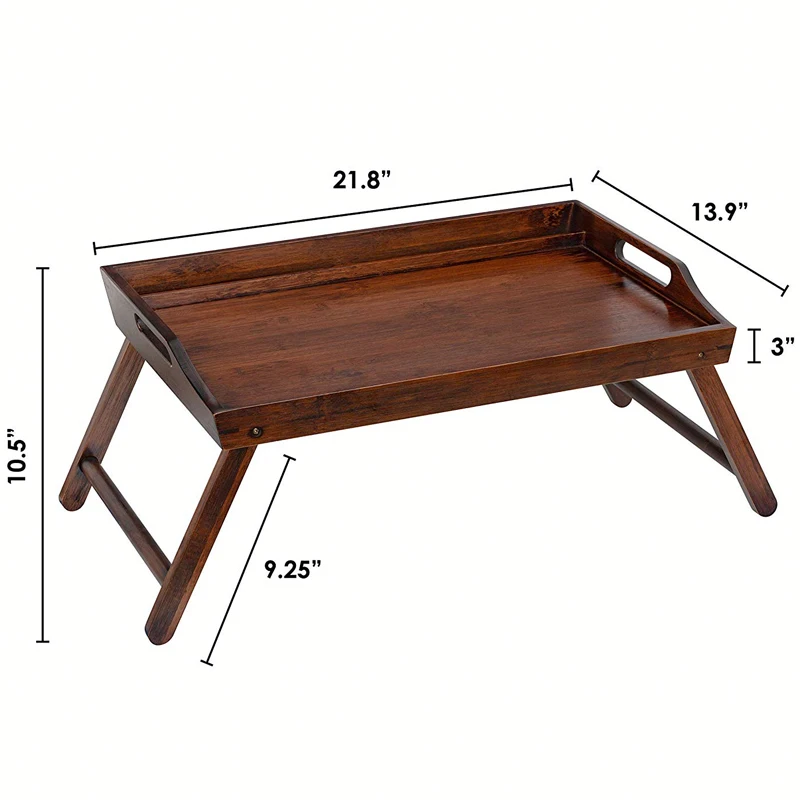 Wholesale Customized Foldable Breakfast Food stand Bed Bamboo wood Serving Tray With Folding Legs