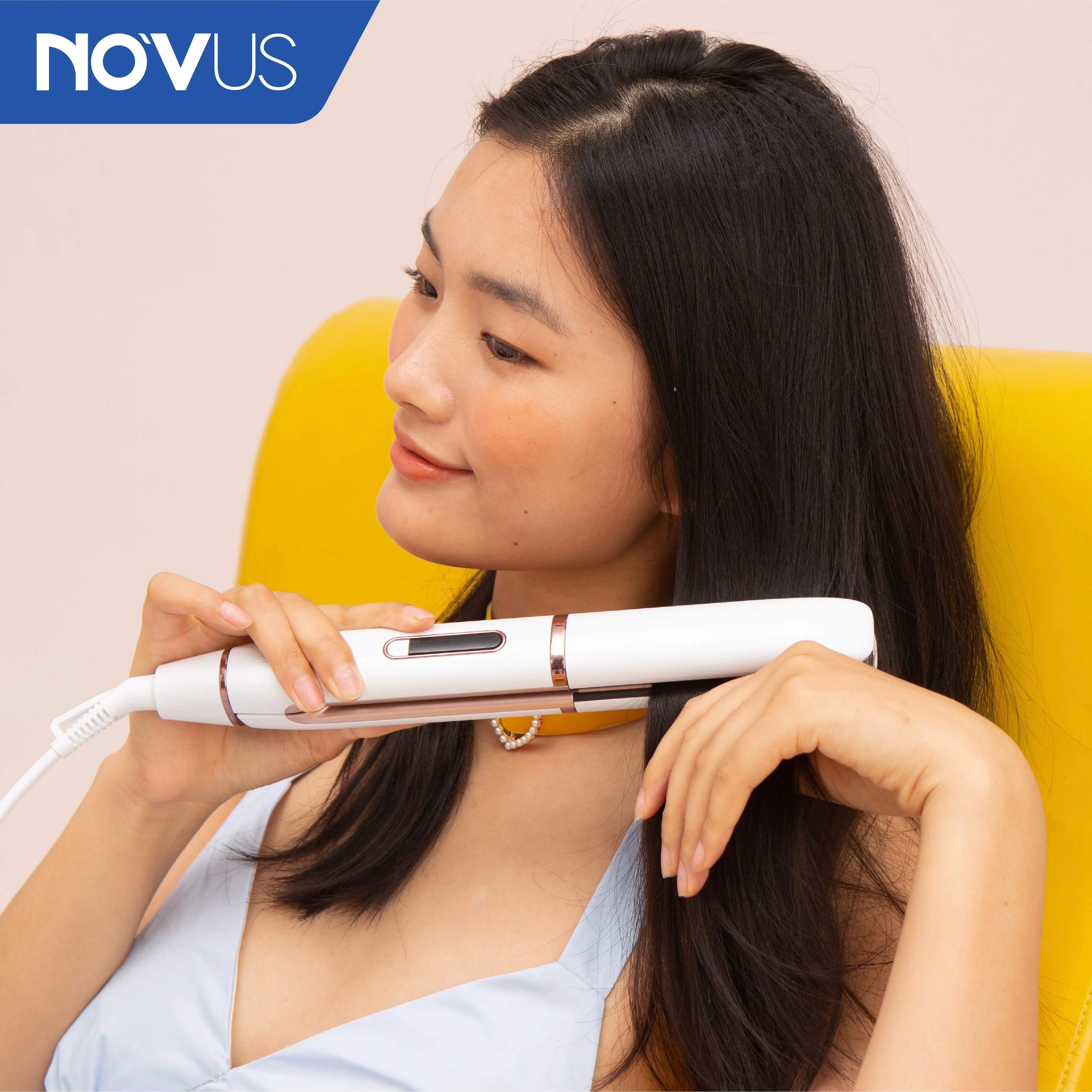 NOVUS Customised Straighteners 2 in 1 Hair Straightener and Curler Led Temperature Flat Iron Hair White Style