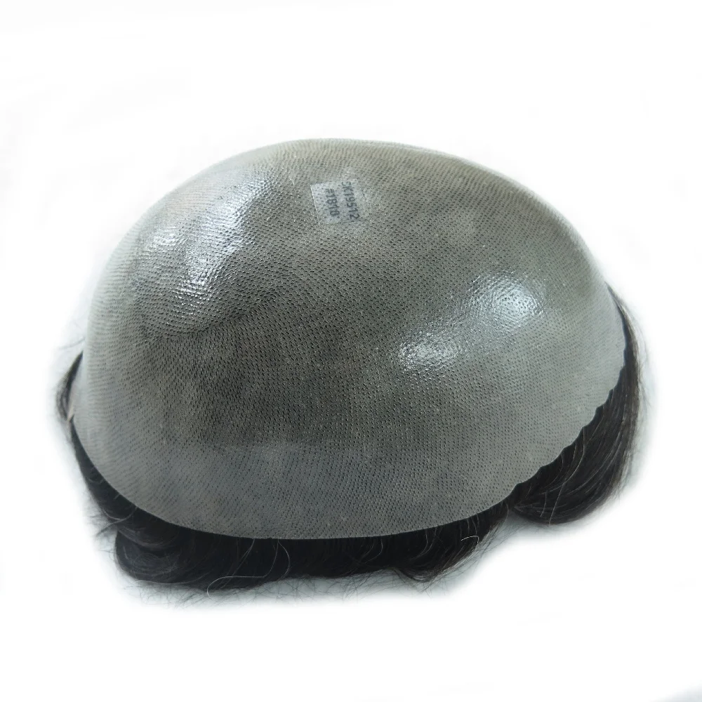 PU Scallop Front Indian Human Hair Men Toupee with Grey Hair