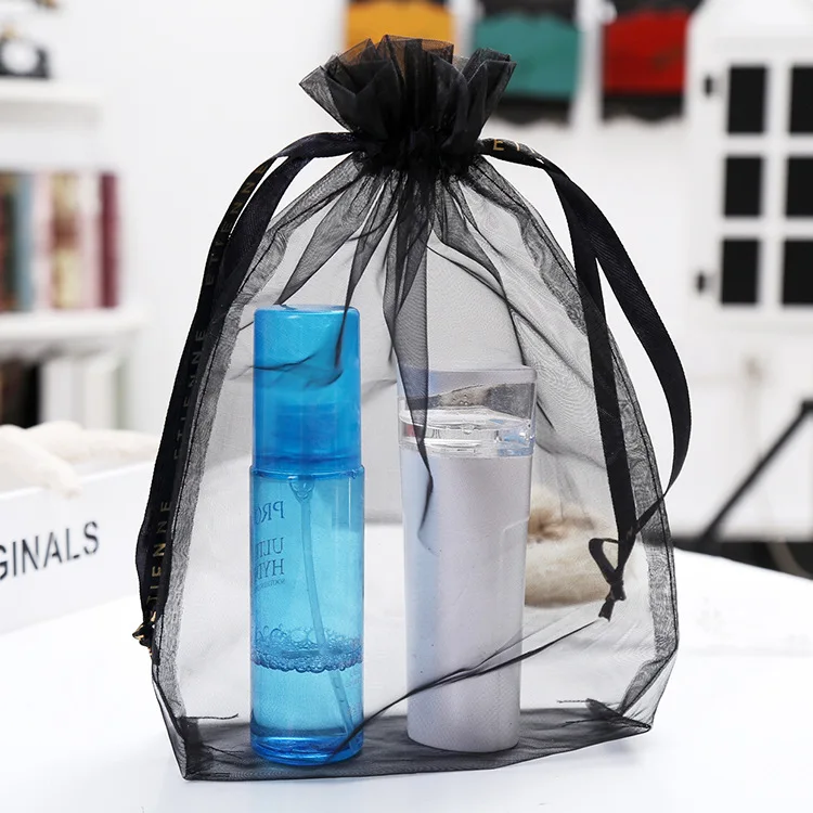 Organza Bags 13cm*21cm+11cm Customized Logo Sheer Organza Gift Bags with Drawstring/Jewelry Favor Pouches