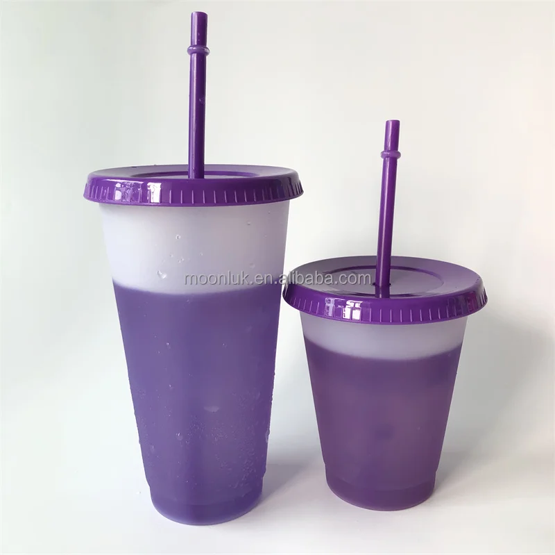480ml Pink/Purple/Black multicolor hard plastic cups reusable cold coffee magic tumblers with lids straws