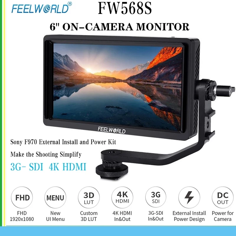 FEELWORLD FW568S 6' Camera DSLR Field Monitor 3G-SDI 4K 1920X1080 IPS Panel HD LCD Display Video Assist Protable for Camera DSL
