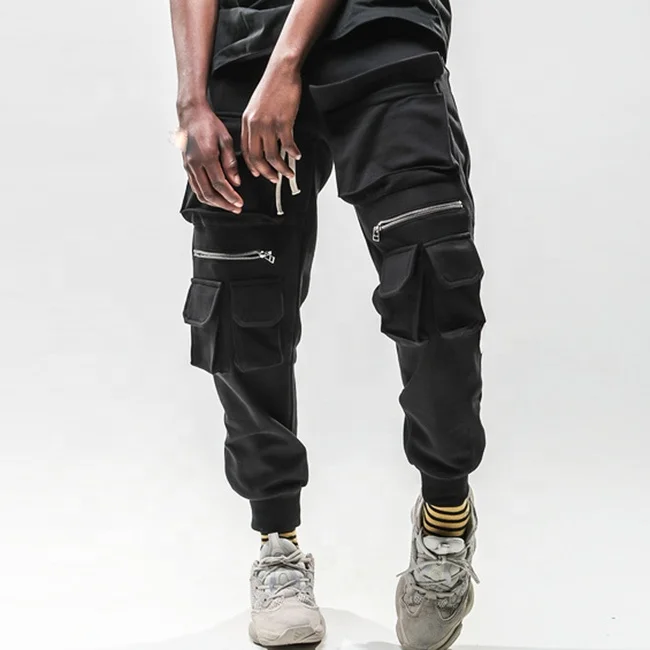 OEM fog black casual moto biker jogger pants multi pockets stretch waist pants slim fit cotton cargo pants sweatpants stock
