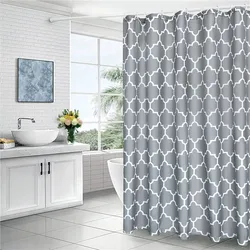 Grey Shower Curtain for Bathroom Fabric Home Decor Waterproof Curtain Sets with Hooks