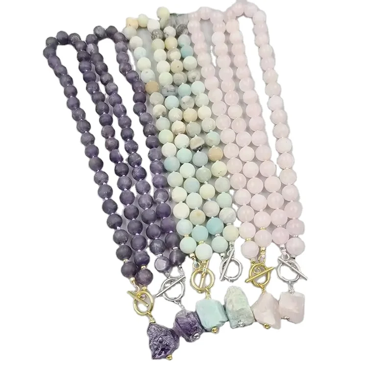 Beautiful rose quartz gem beaded necklace, original stone pendant necklace jewelry