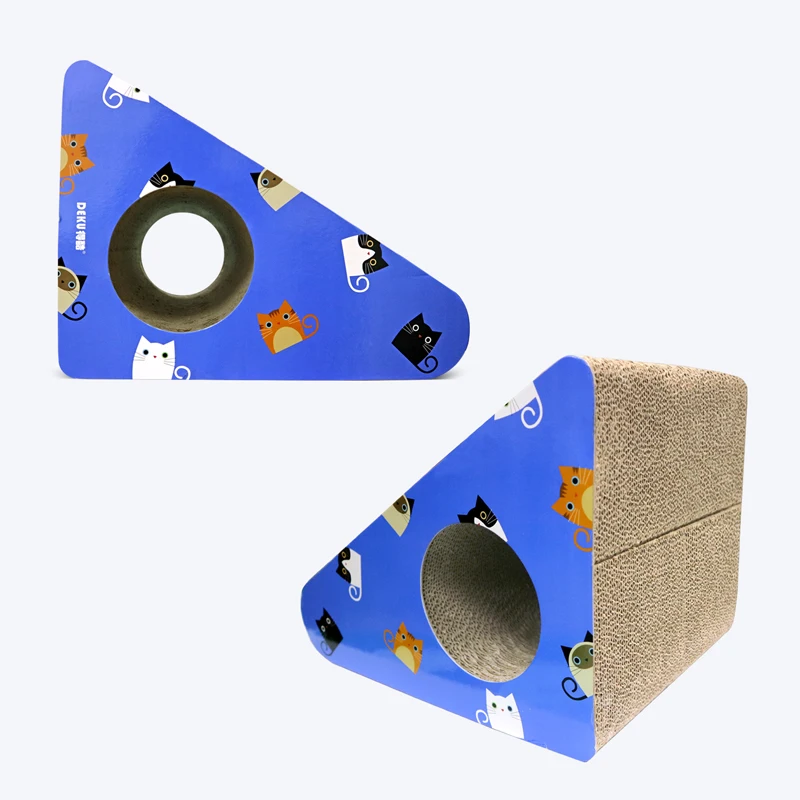 DEKU Ultimate Scratching Post Triangle Shape Cardboard Cat Scratchers Carton Customized Logo OEM Pet Toys CATNIP Toys CN;GUA