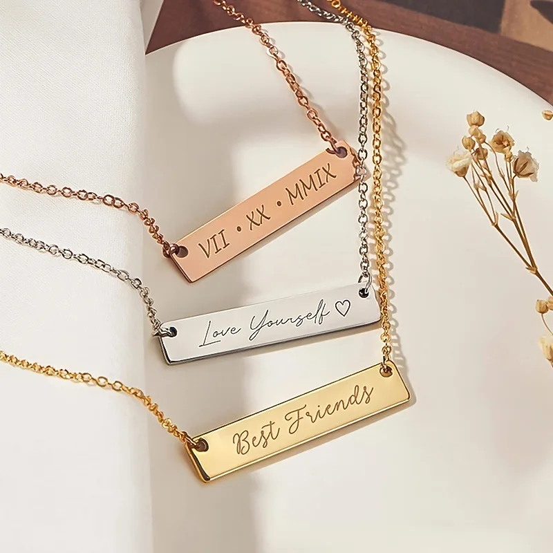 Blank Gold Silver Rose Gold Necklace Personalised Custom Name Bar Necklace For Women