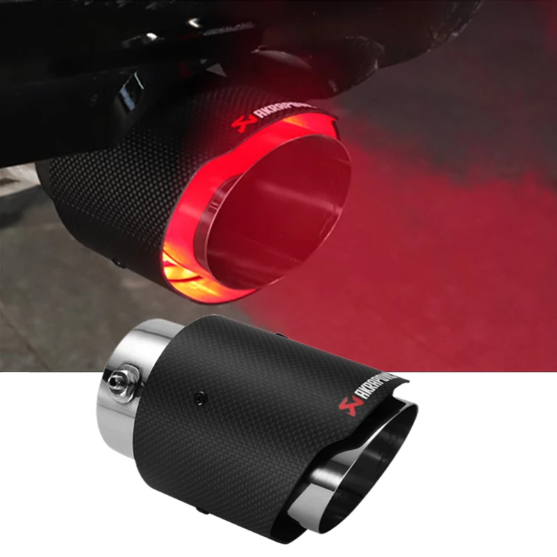 Carbon Fiber Universal Car Led Exhaust Muffler Tip Tail Pipe Red/blue Light Car Refit Single Outlet Straight Throat Exhaust Pipe