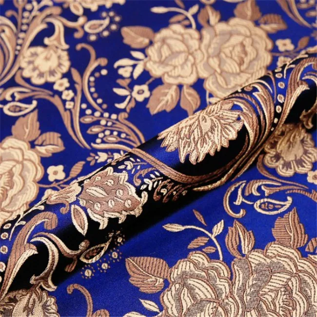 New Arrival Classic Fashion Blue Flower Leaves Jacquard Brocade Fabric for Men Women Kimono Cloth