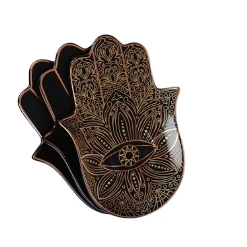 
Wedding Decorative Unique Style Trinket Tray Gold Rim Ceramic Jewelry Dish Black Color Jewelry Display Ceramic Trinket Tray 