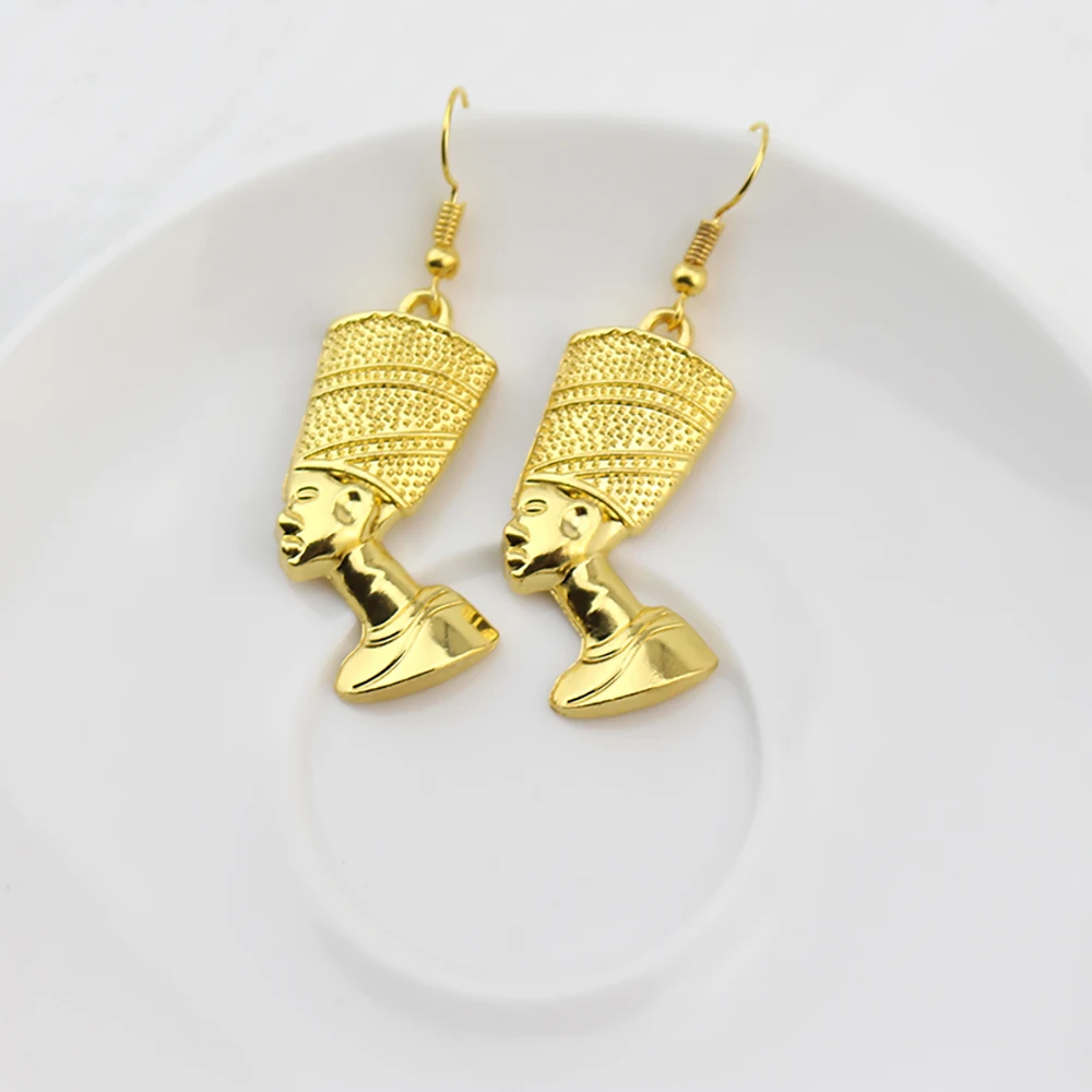 Egyptian Queen Nefertiti Stud Earrings For Women Girls Gothic Stainless Steel Cleopatra Drop Earrings African Jewelry Gifts