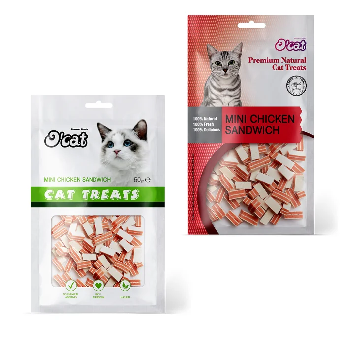 Hot sell factory wholesale natural chicken dry cat food healthy cat treats Mini Chicken Sandwich snacks for cat