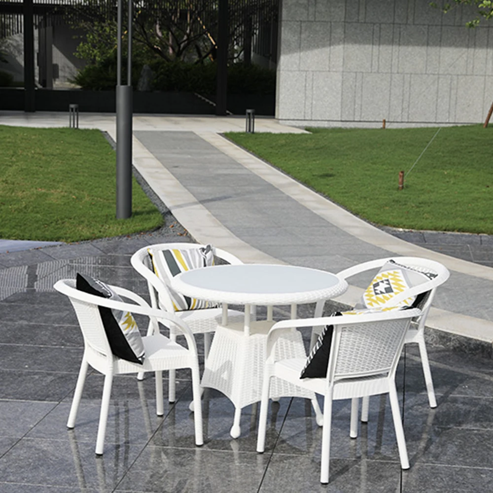 Outdoor metal frame garden office table and chair with tempering glass