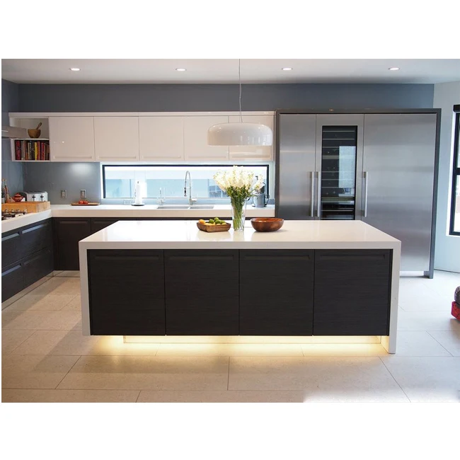 Prima Factory Price Industrial Style High Gloss Aluminum Frame Glass Door Panels Kitchen Cabinets Set