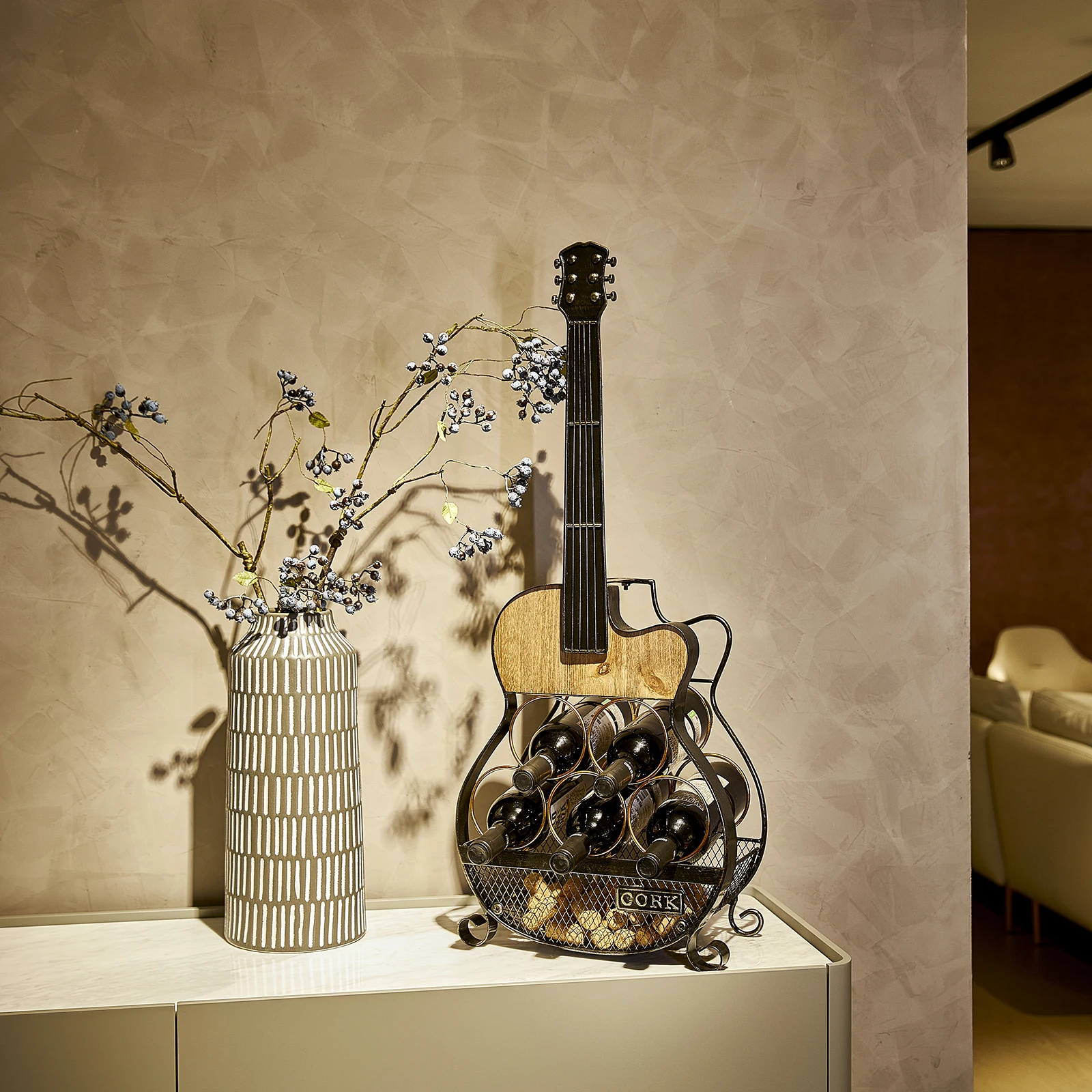 Guitar Shape Free Standing countertop Wine Bottle Holder home decor Metal Wine Rack