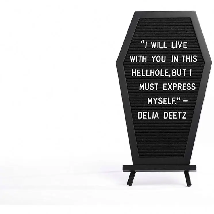 Creepy black coffin shape halloween decoration wooden black felt letter board