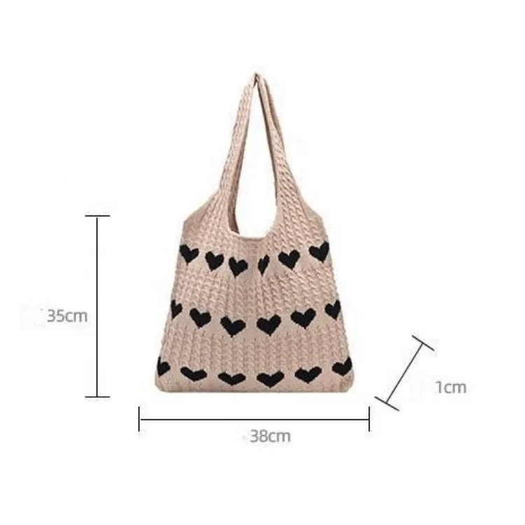 Moyamiya 2024 new hot selling Woven Crochet Knitted Hand Tote Bag Red Heart Shopping handbag holiday beach bags