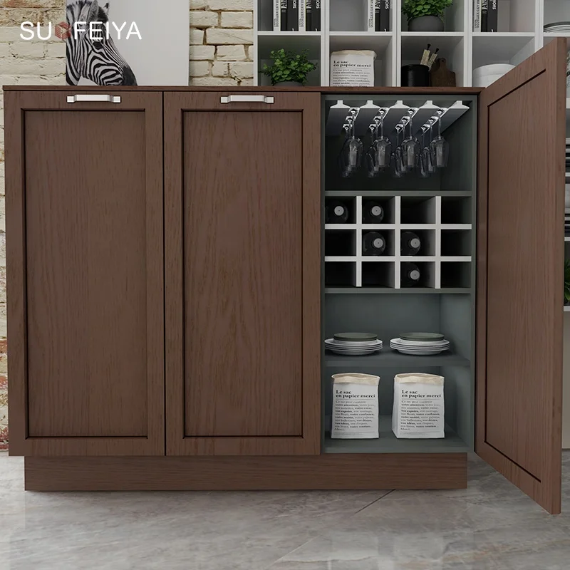 Suofeiya Trade Home Furniture Modern Handle Free Retro Plywood MDF Gloss Solid Wood Kitchen Cuisine Cabinet Supplier