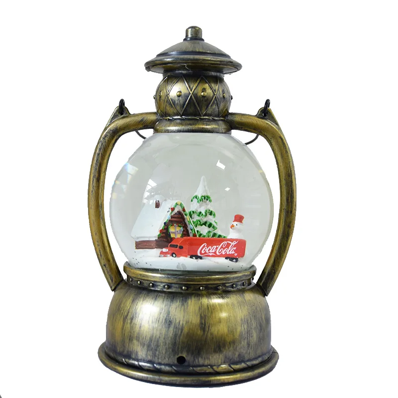 Custom Round Led Music Box resin Snow Globe Jesus nativity snowman cardinal Christmas led light plastic Lantern Decorations
