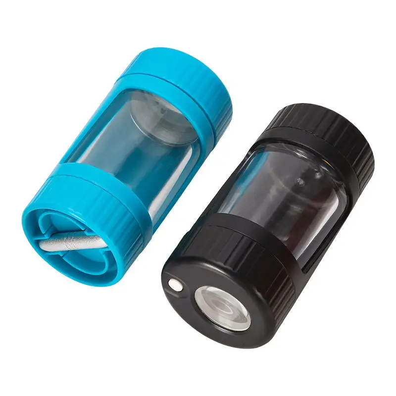 New Design glow jars LED Custom Plastic Glass Light-Up LED Air Tight Storage Magnifying Glowing Jar with grinder for tobacco