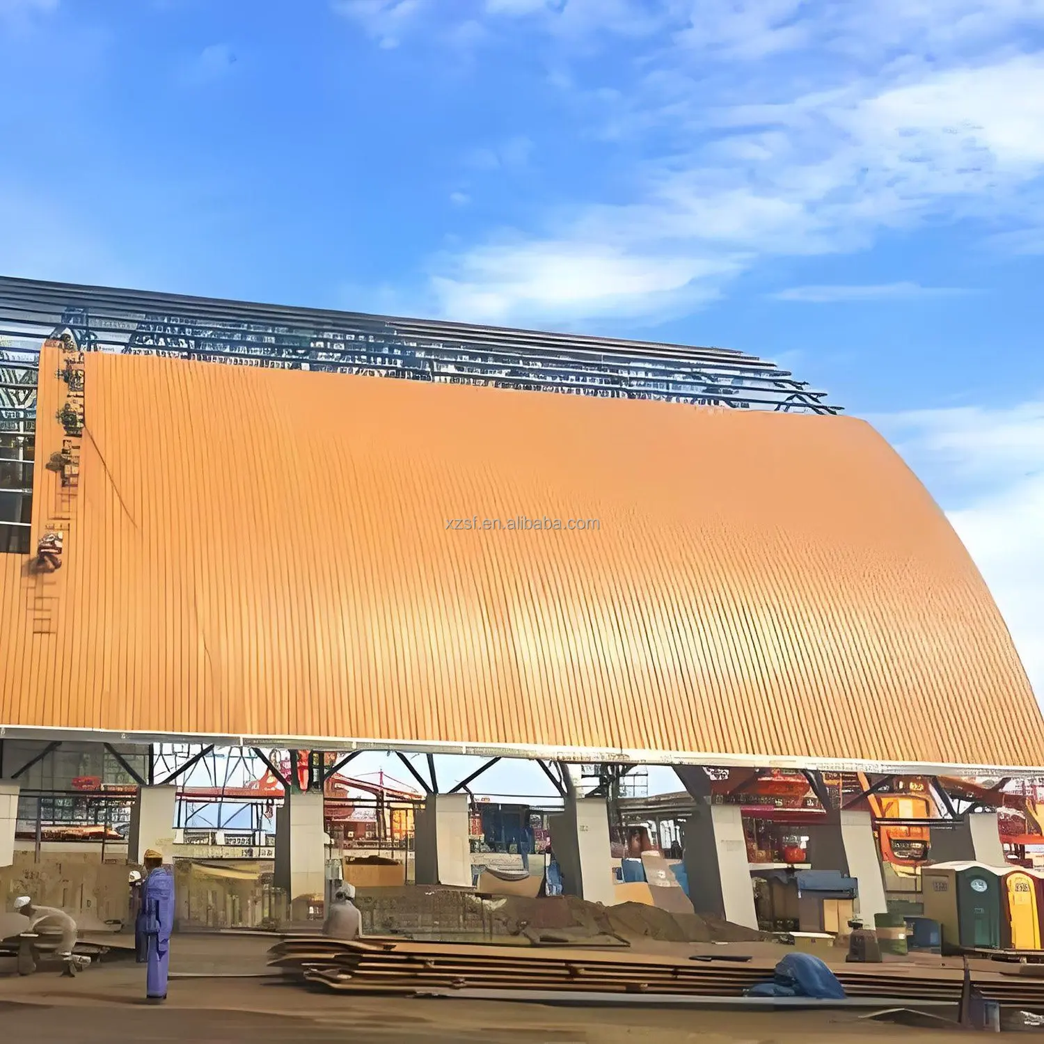 Custom Large Span Steel Structure Coal Storage Shed Modern Industrial Design with Sandwich Panel Material Installation Included