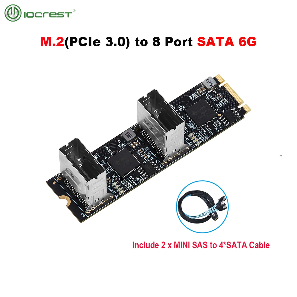 M.2 PCIe3.0 to 8 Ports SATA 6G Multiplier Controller Card with 2 Mini SAS Interface B/M key NGFF To 6Gbps SATA adapter card