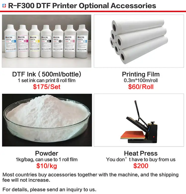 Hot selling RECAI 30cm Textile CMYK White Lc Lm Ink DTF Transfer Printer for T shirt Hat Shoes