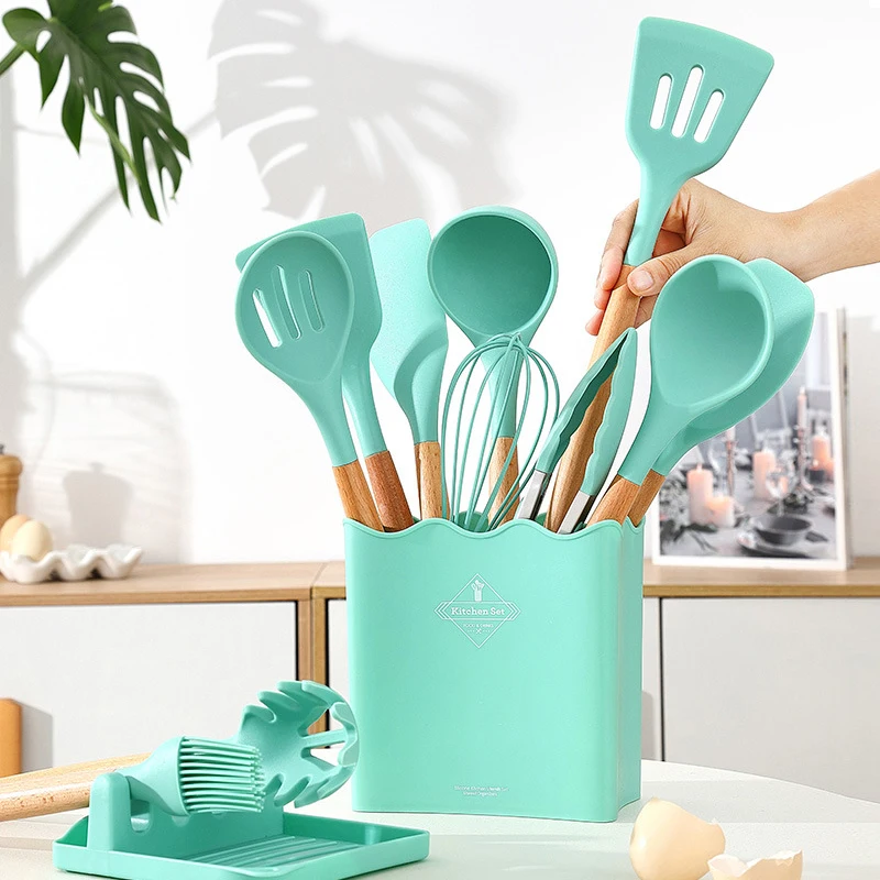 13pcs set Professional Multifunction Kitchen Appliances and Utensils Kit With Storage Basket Stand