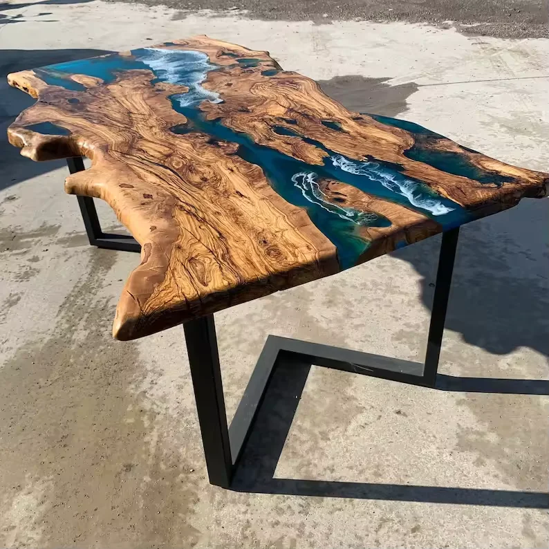 Factory Directly Home Furniture Restaurant Kitchen River Solid Walnut Wood Epoxy Resin Slab Dining Table