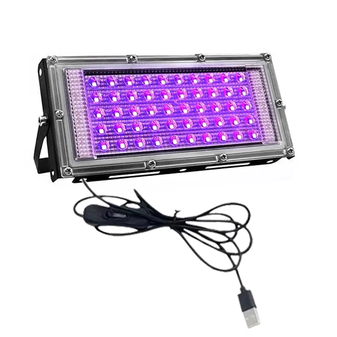 50W LED UV Lights for Glow Party USB Waterproof Blacklight Floodlight 395nm 5V Spotlight Purple Lamp for Halloween Decor