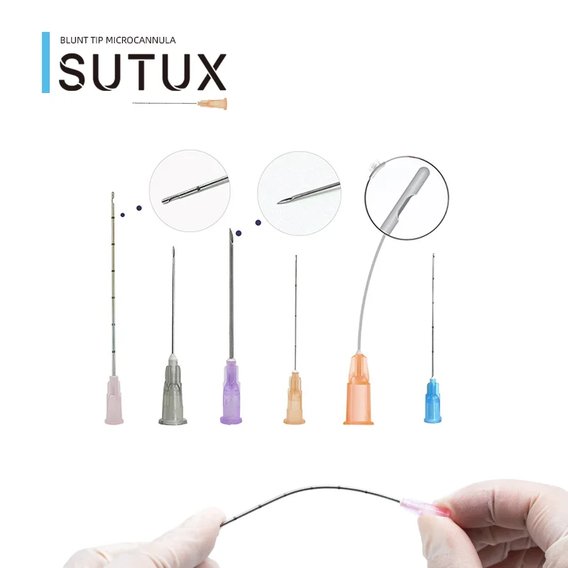 SUTUX CE marked high quality 18G 25G 27G manufacturer wholesale blunt tip needle fine micro canula for dermal filler injection