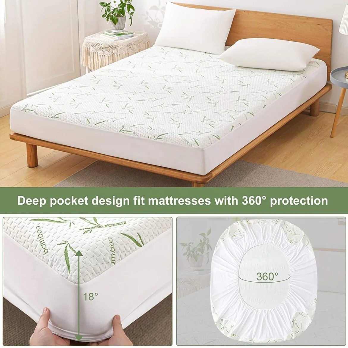 Kingworth Waterproof Topper Bedroom Furniture Bed Bamboo Mattress Topper Mattress Protector