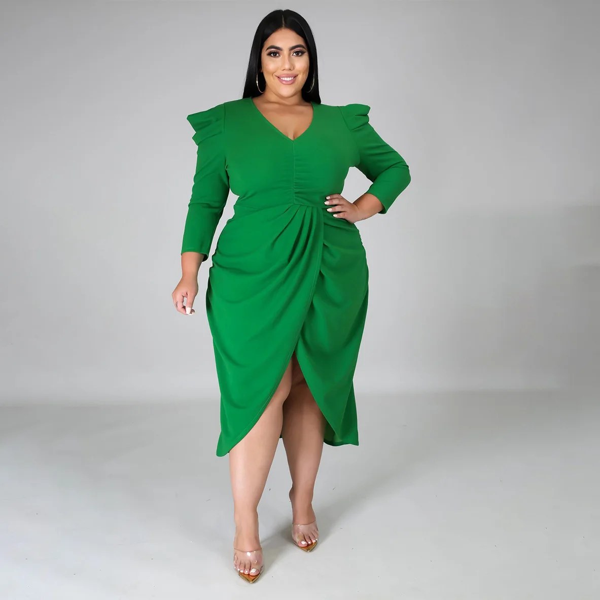 Winter Fall Fashion Long Sleeve Elegant Party Evening Women Clothing Plus Size Dress