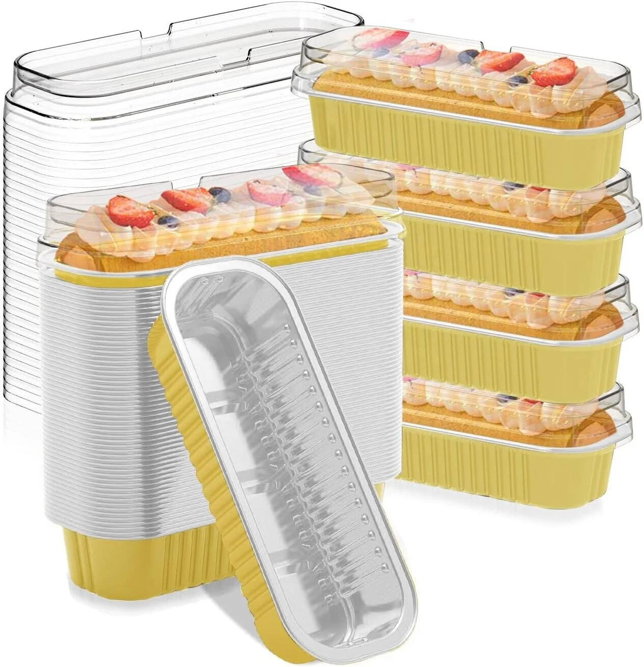 200ml Mini Cake Pans With Lids Baking Durian Box Rectangle Aluminum Foil Trays Takeaway Packaging Box Air Fryer Tin Foil Tray