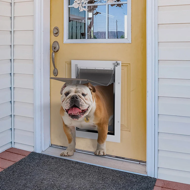 3-Flaps Pet Door for Interior and Exterior Doors, Steel Frame and Telescoping Tunnel, Strong and Durable Dog Door