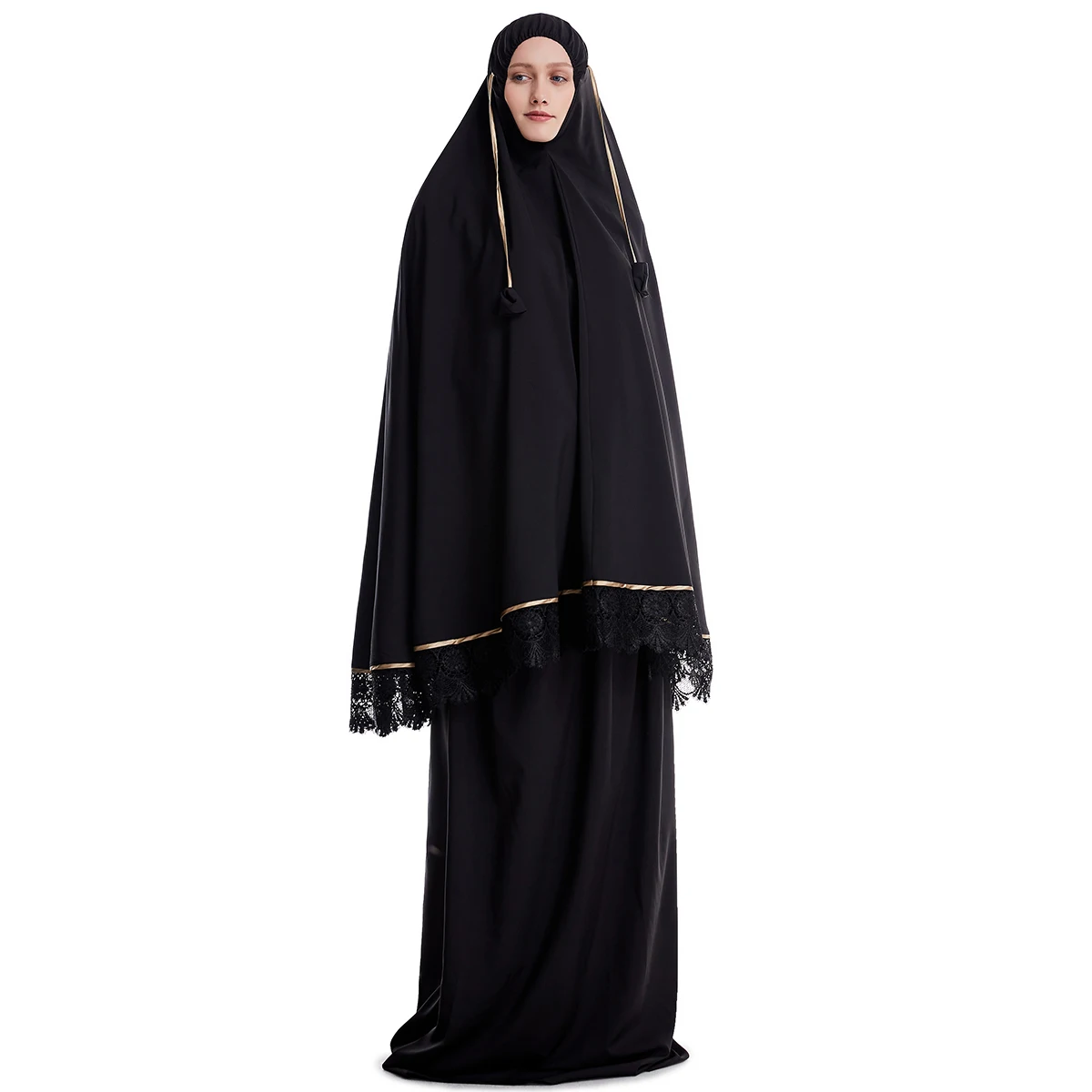 Dubai Perlage Veil Kaftan Style Dressing Gowns Muslim Dress Women Islamic Clothing 2 piece traditional muslim clothing Abaya