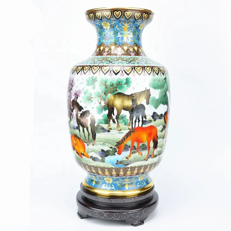 Fine Collection Cloisonne 40cm Horse to Success Gilt Lantern Bottle Intangible Heritage Gift