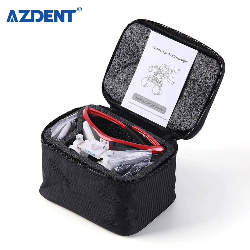 Baistra medical red plastic dental binocular loupes with LED heaslight for dentist