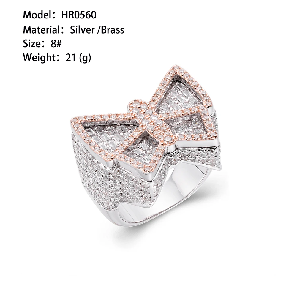 New Design Custom Hip Hop Jewelry Two Tones Iced out Zircon Diamond Emerald Cut 925 Sterling Silver Butterfly Rings