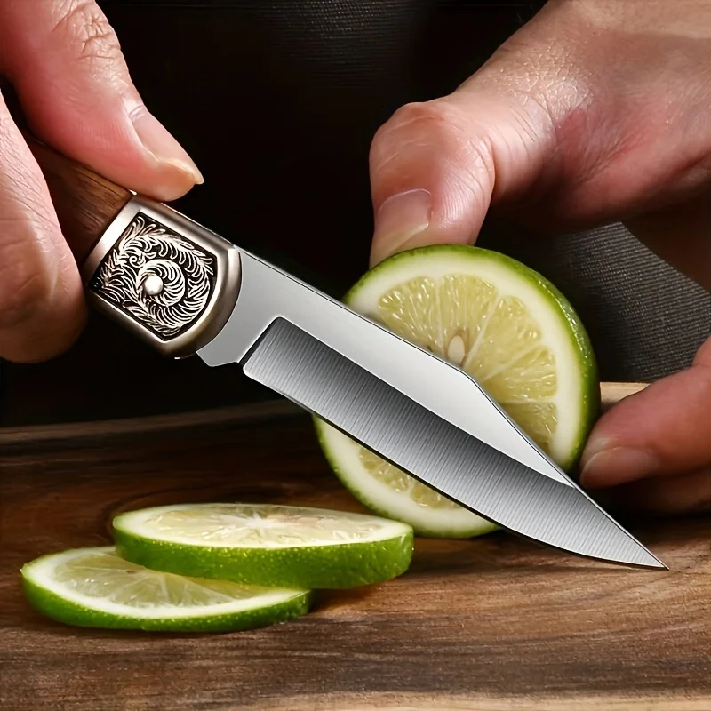 Folding Pocket Knife Stainless Steel Folded Utility Knife Wood Handle Pocket Knife for EDC Outdoor Camping Survival