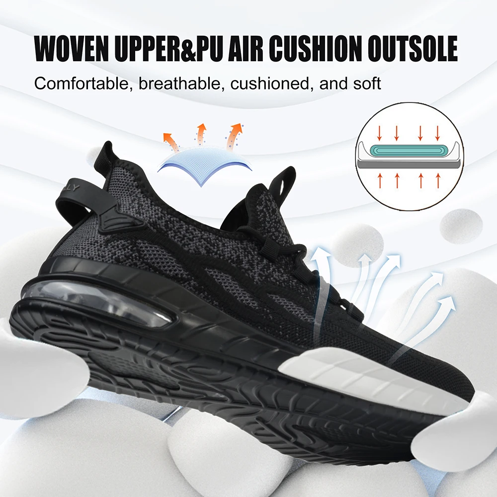 Tiger master air cushioned anti-smashing steel toe puncture-proof light weight black sport type safety shoes unisex