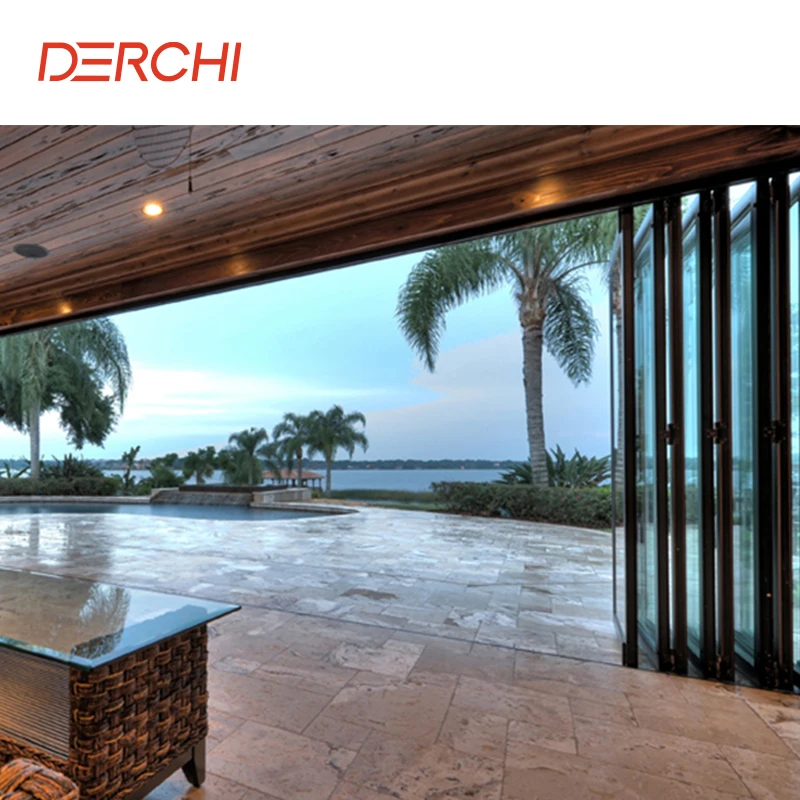 DERCHI Commercial NFRC Aluminium Lowes Bi Fold Door Double Glass Sliding Folding Door For Entrance